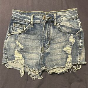 SHEIN Blue Distressed Jean Shorts